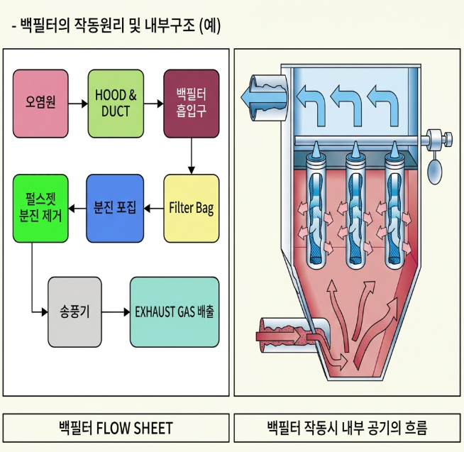 EBF 백필터 집진 기류 및 구조 도면